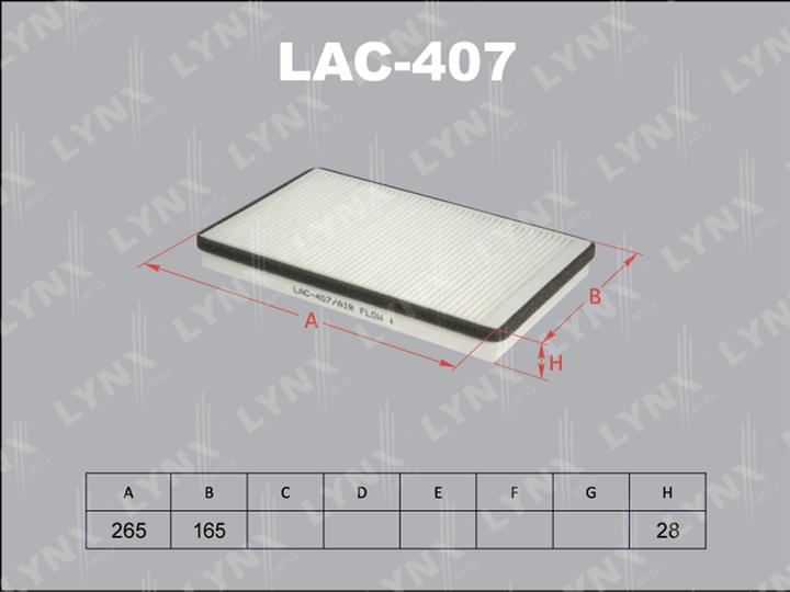 LYNXauto LAC-407 Фільтр салону LAC407: Приваблива ціна - Купити в Україні на EXIST.UA!