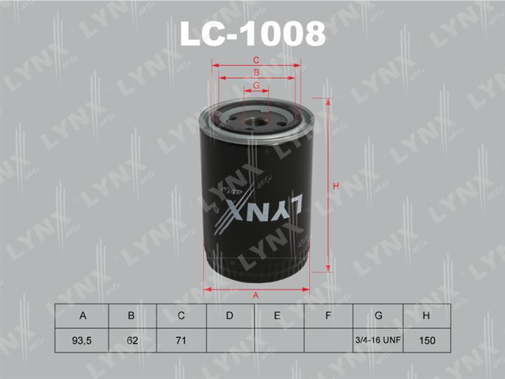 LYNXauto LC-1008 Фільтр масляний LC1008: Приваблива ціна - Купити в Україні на EXIST.UA!