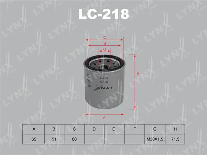 LYNXauto LC-218 Фільтр масляний LC218: Приваблива ціна - Купити в Україні на EXIST.UA!