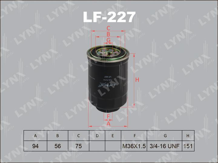 LYNXauto LF-227 Фільтр палива LF227: Приваблива ціна - Купити в Україні на EXIST.UA!