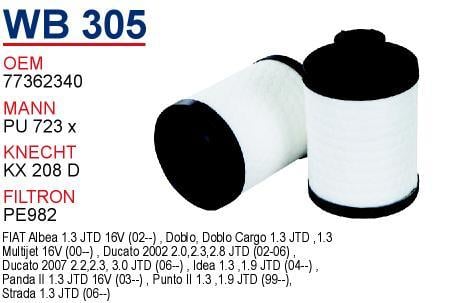 Wunder WB305 Фільтр палива WB305: Купити в Україні - Добра ціна на EXIST.UA!