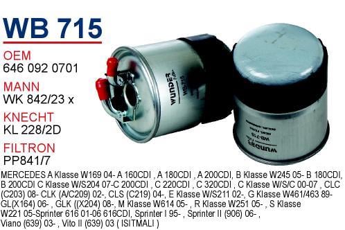 Wunder WB715 Фільтр палива WB715: Приваблива ціна - Купити в Україні на EXIST.UA!