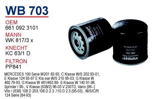 Wunder WB703 Фільтр паливний WB703: Купити в Україні - Добра ціна на EXIST.UA!