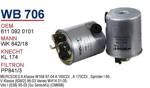 Wunder WB-706 Фільтр палива WB706: Приваблива ціна - Купити в Україні на EXIST.UA!