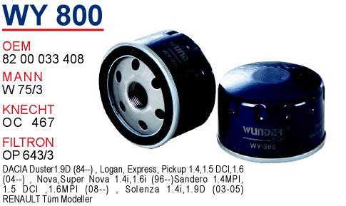Wunder WY-800 Фільтр масляний WY800: Купити в Україні - Добра ціна на EXIST.UA!