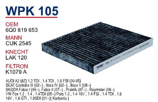 Wunder WPK105 Фільтр салону з активованим вугіллям WPK105: Купити в Україні - Добра ціна на EXIST.UA!