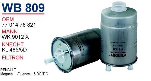 Wunder WB-809 Фільтр палива WB809: Приваблива ціна - Купити в Україні на EXIST.UA!