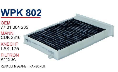 Wunder WPK-802 Фільтр салону з активованим вугіллям WPK802: Купити в Україні - Добра ціна на EXIST.UA!