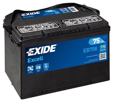Exide EB758 Акумулятор Exide Excell 12В 75Ач 770А(EN) L+ EB758: Приваблива ціна - Купити в Україні на EXIST.UA!