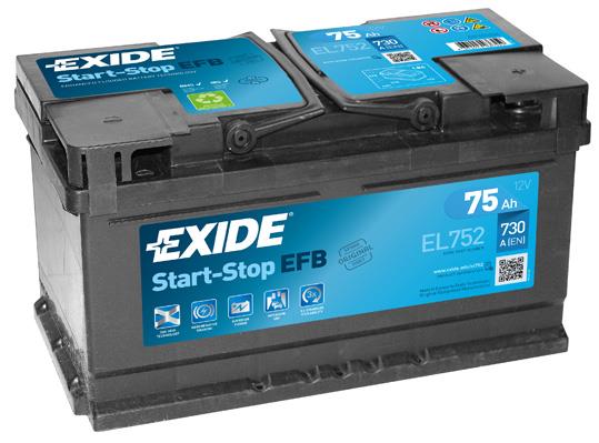 Exide EL752 Акумулятор Exide Start-Stop EFB 12В 75Ач 730А(EN) R+ EL752: Купити в Україні - Добра ціна на EXIST.UA!