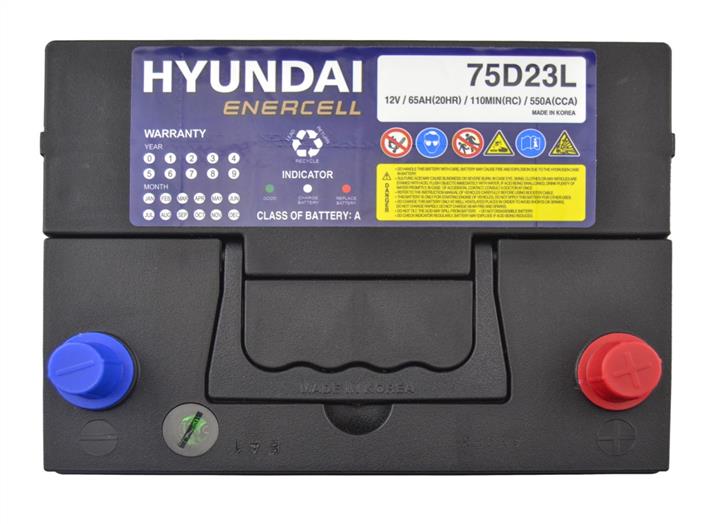 Акумулятор Hyundai Enercell 12В 65Ач 550А(EN) R+ Hyundai Enercell 75D23L