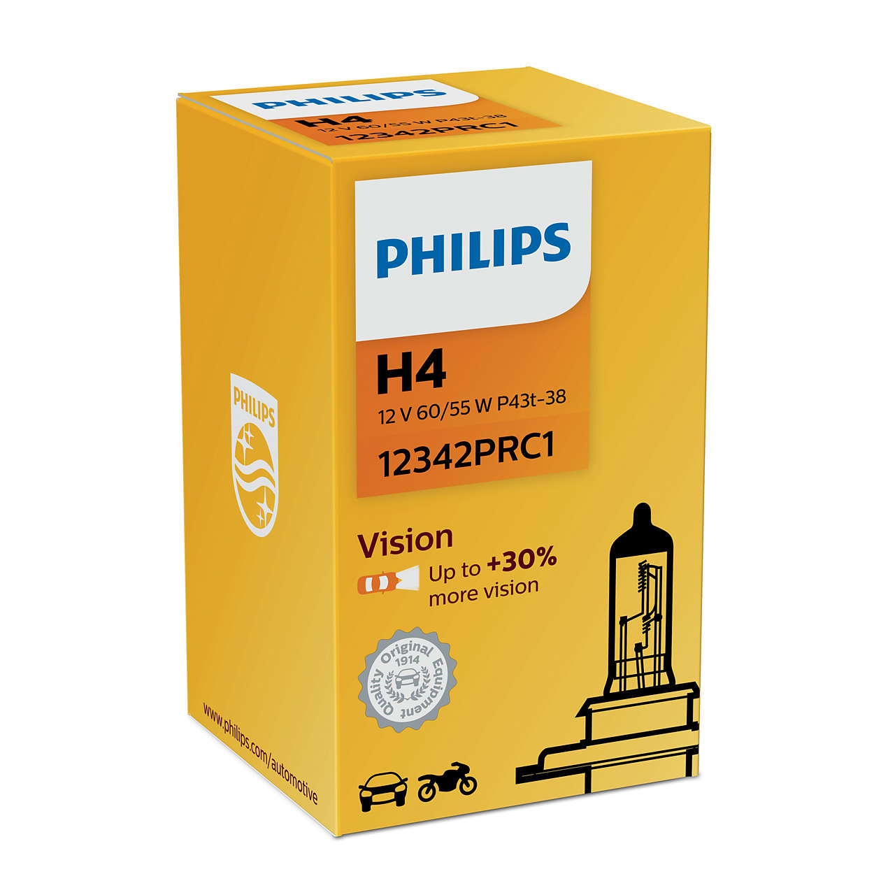 Лампа галогенна Philips Vision +30% 12В H4 60&#x2F;55Вт +30% Philips 12342PRC1