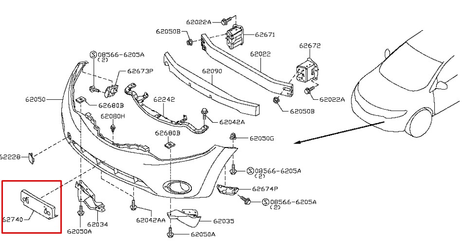 Кронштейн рамки номерного знака Nissan 96210-1AA0A