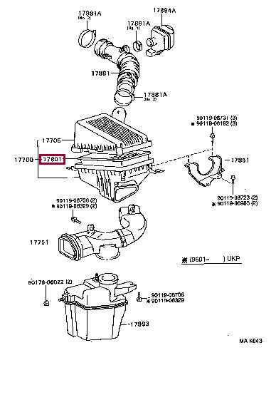 Toyota 17801-02040 Повітряний фільтр 1780102040: Купити в Україні - Добра ціна на EXIST.UA!