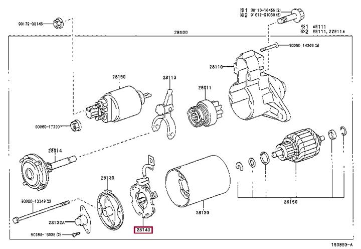 2814002020 Toyota Крепеж щеток угольных стартера