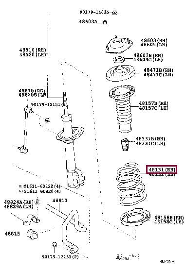 Пружини амортизатора Toyota Camry (Тойота Кемрі): 481313T270 Toyota Пружина підвіски передня