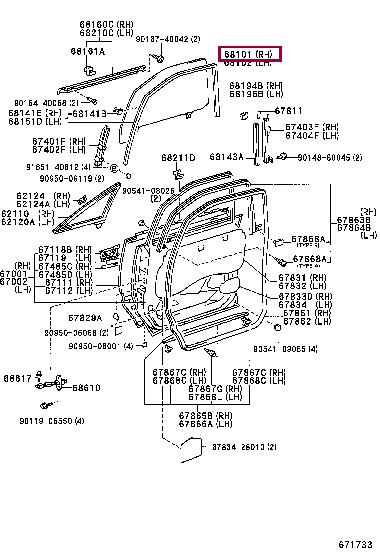6810195D01 Toyota Скло бічне