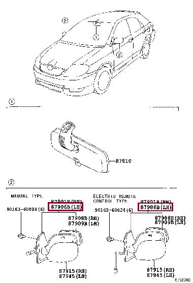 8790602160 Toyota Зеркало наружное заднего вида