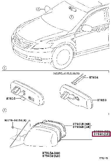 8794033640 Toyota Зеркало наружное заднего вида левое