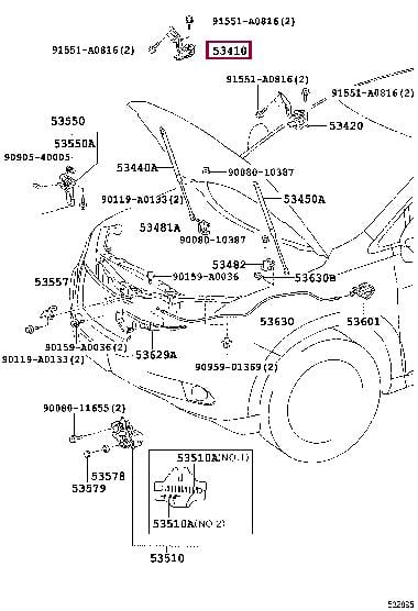 534100E040 Toyota Петля капота