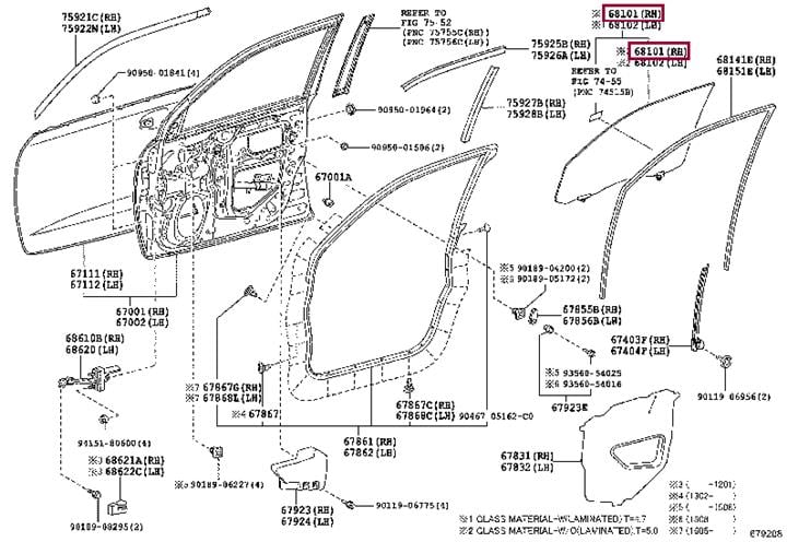 6810160561 Toyota Стекло двери передней правой