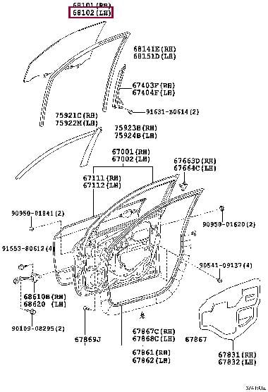 6810242160 Toyota Стекло двери