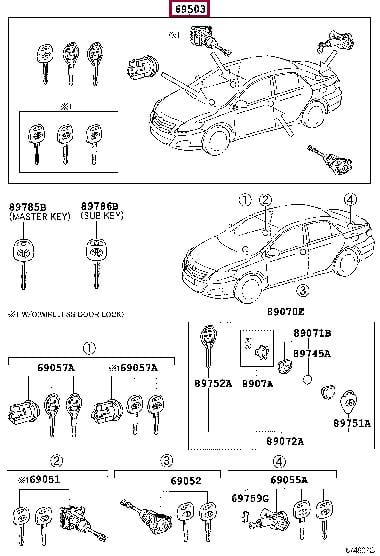 6900512B90 Toyota Комплект замков на автомобиль