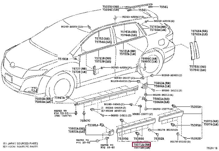 750710T900 Toyota Молдинг двери передней правой