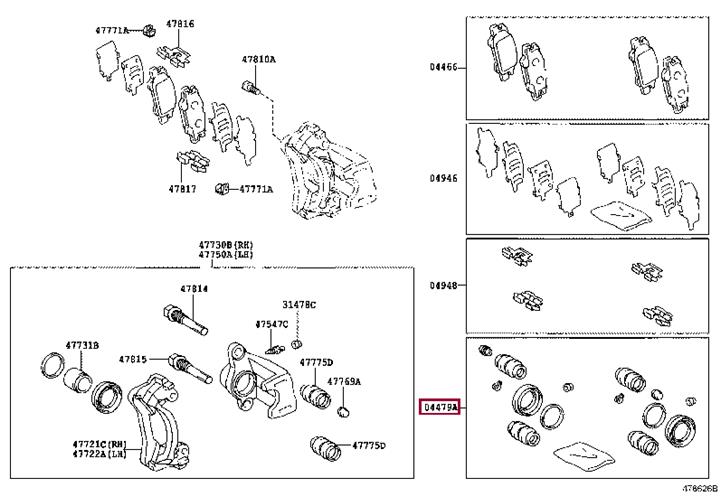 Toyota 04479-0E010 Ремкомплект суппорта 044790E010: Отличная цена - Купить в Украине на EXIST.UA! 044790E010 Toyota Ремкомплект суппорта