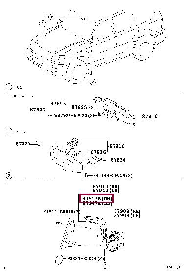 8793160860 Toyota Стекло наружного зеркала