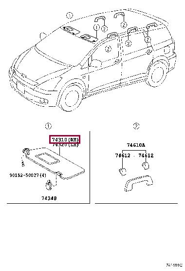 7431068010B0 Toyota Солнцезащитный козырек с зеркалом и крышкой