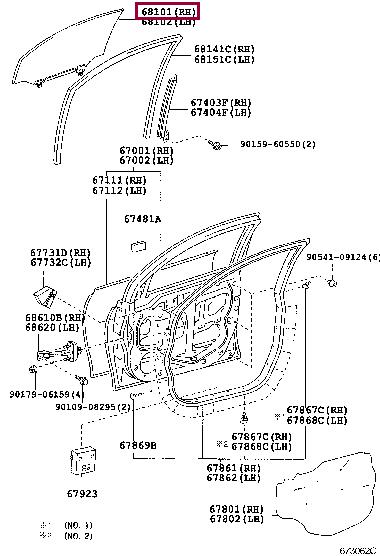 Toyota 68101-05030 Glass sub-assy, front door, rh 6810105030: Отличная цена - Купить в Украине на EXIST.UA! 6810105030 Toyota Glass sub-assy, front door, rh