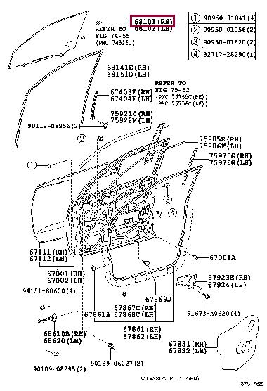 Toyota 68101-60570 Glass sub-assy, front door, rh 6810160570: Отличная цена - Купить в Украине на EXIST.UA! 6810160570 Toyota Glass sub-assy, front door, rh