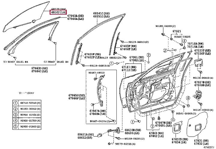 Toyota 68102-50202 Glass sub-assy, front door, lh 6810250202: Отличная цена - Купить в Украине на EXIST.UA! 6810250202 Toyota Glass sub-assy, front door, lh