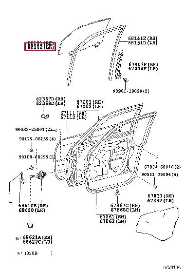 6810260221 Toyota Скло бічне