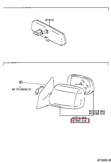 Боковое зеркало Toyota Yaris (Тойота Ярис): 8794052031 Toyota Зеркало наружное заднего вида