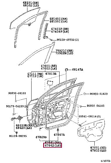6786202111 Toyota Уплотнитель двери передней левой