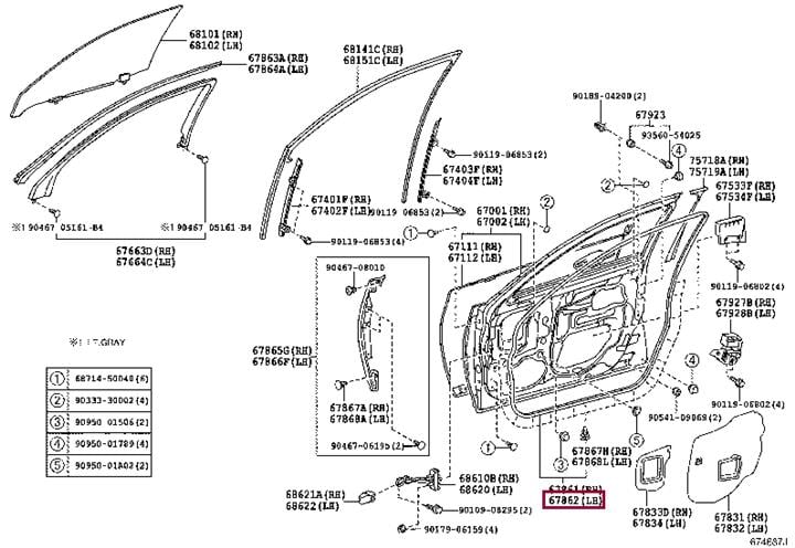 6786250040 Toyota Уплотнитель двери передней левой