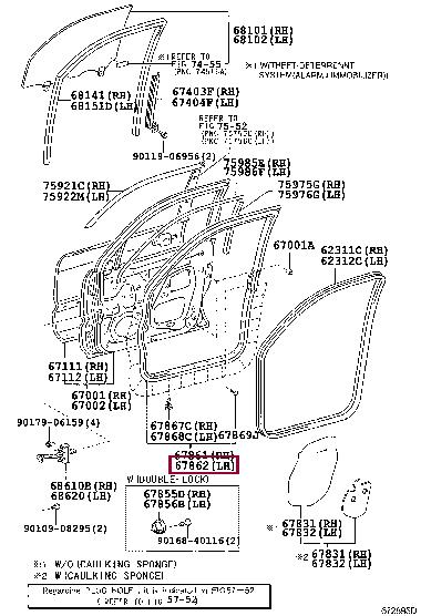6786260120 Toyota Уплотнитель двери передней левой (на двери)