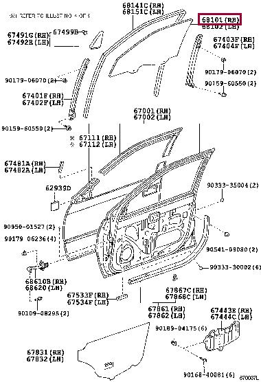 Toyota 68111-33050 Glass sub-assy, front door, rh 6811133050: Отличная цена - Купить в Украине на EXIST.UA! 6811133050 Toyota Glass sub-assy, front door, rh