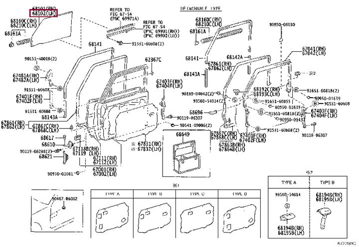 6811260200 Toyota Стекло двери передней левой