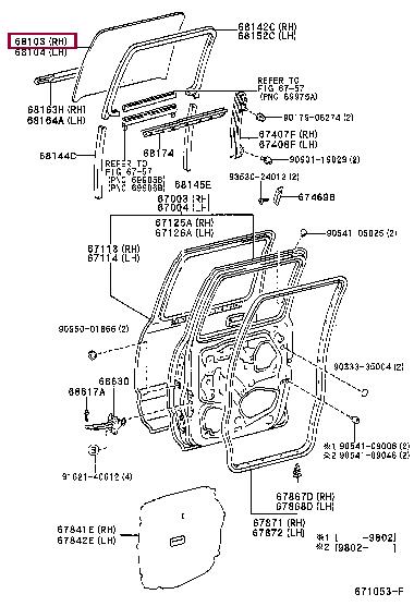6811335010 Toyota Стекло двери задней правой