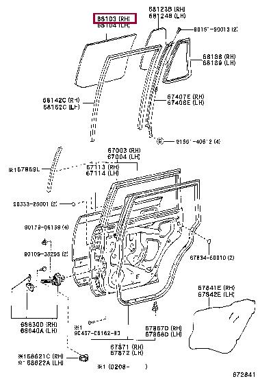 Toyota 68113-60250 Стекло двери задней правой 6811360250: Отличная цена - Купить в Украине на EXIST.UA! 6811360250 Toyota Стекло двери задней правой