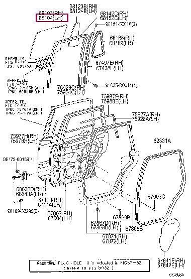 Toyota 68114-60211 Glass sub-assy, rear door, lh 6811460211: Отличная цена - Купить в Украине на EXIST.UA! 6811460211 Toyota Glass sub-assy, rear door, lh