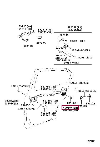 6905030491 Toyota Замок двери задней правой