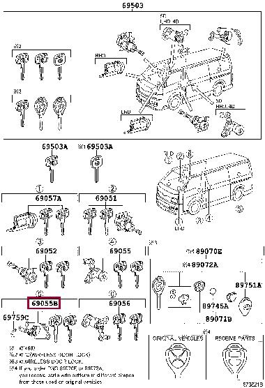6905526130 Toyota Личинка замка для задних дверей с комплектом ключей