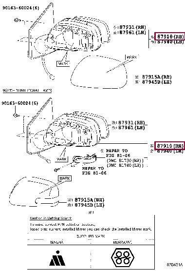 8791012B50 Toyota Зеркало наружное заднего вида