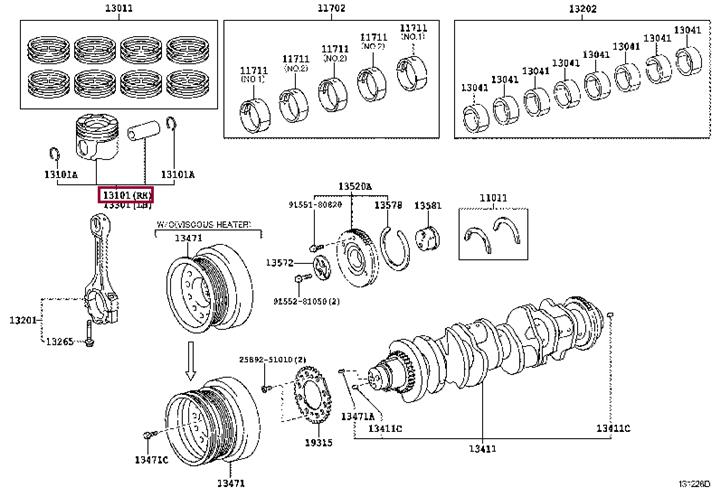 131010W021A0 Toyota Поршень с кольцами, комплект