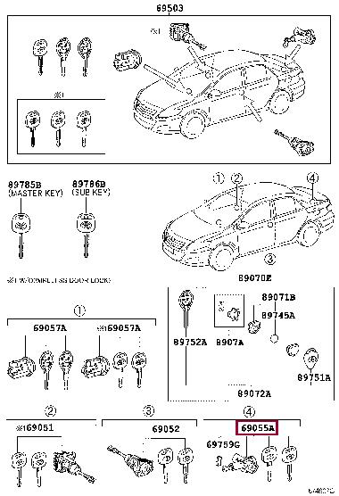 6905512A20 Toyota Комплект ключей цилиндров, замка багажника