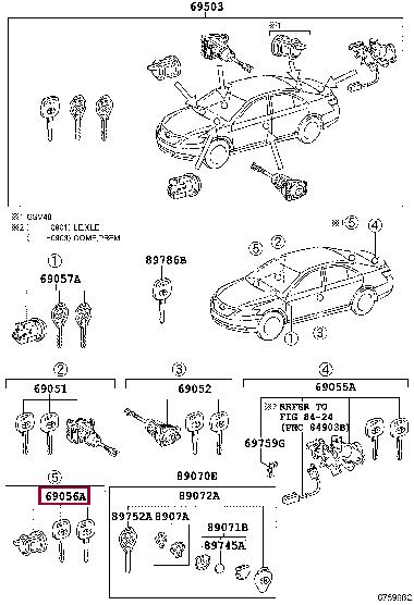 6905633190 Toyota Личинка замка с комплектом ключей перчаточного ящика